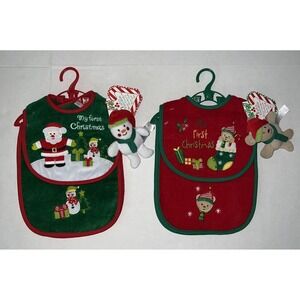 Set of 2‎ Baby Essentials My First Christmas Bib, Burp Cloth and Ornament NEW